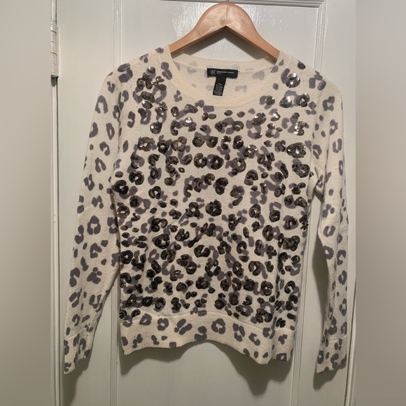 INC International Concepts Sweaters - INC Wool Silk Cashmere Blend Sequin Leopard Sweater PM Animal Print Petite M